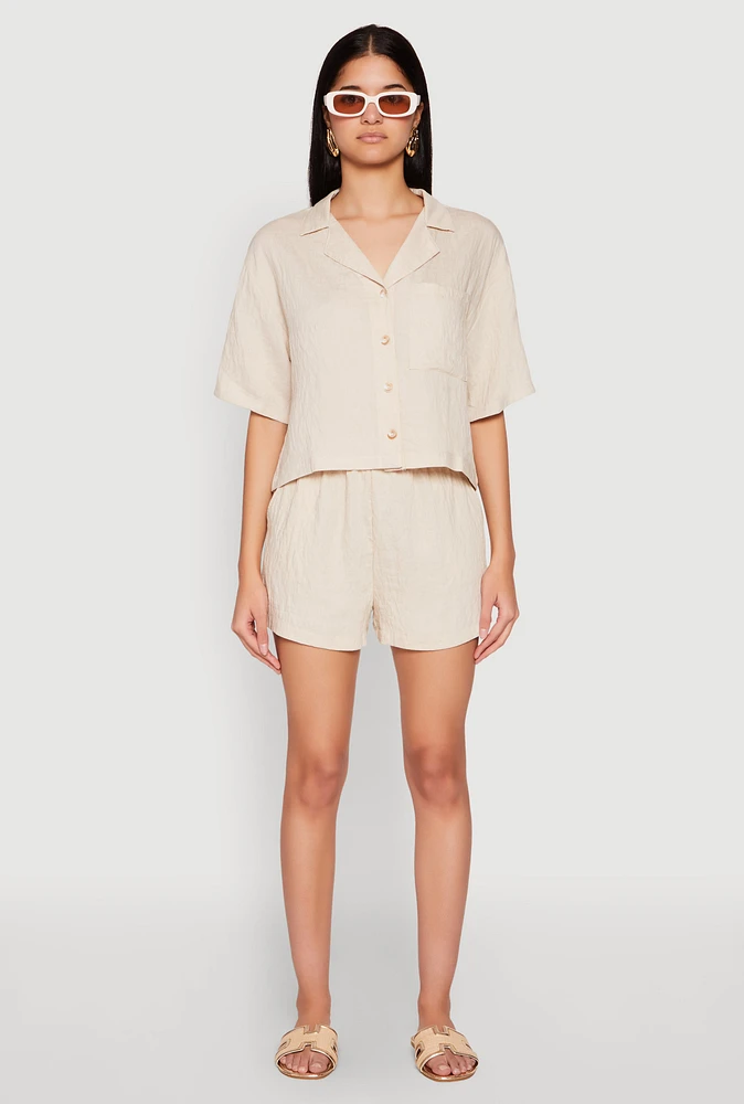 Womens Linen High Waist Pocket Shorts, Khaki, Size S