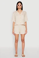 Womens Linen High Waist Pocket Shorts, Khaki, Size S