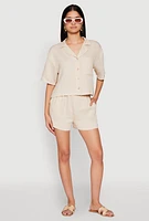 Womens Linen High Waist Pocket Shorts, Khaki, Size S