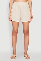 Womens Linen High Waist Pocket Shorts, Khaki, Size S