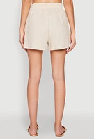 Womens Linen High Waist Pocket Shorts, Khaki, Size M
