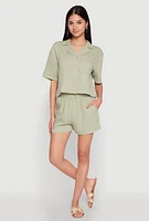 Womens Linen High Waist Pocket Shorts,