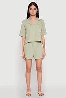 Womens Linen High Waist Pocket Shorts,