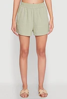Womens Linen High Waist Pocket Shorts,