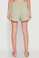Womens Linen High Waist Pocket Shorts,