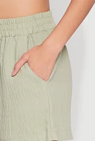 Womens Linen High Waist Pocket Shorts,