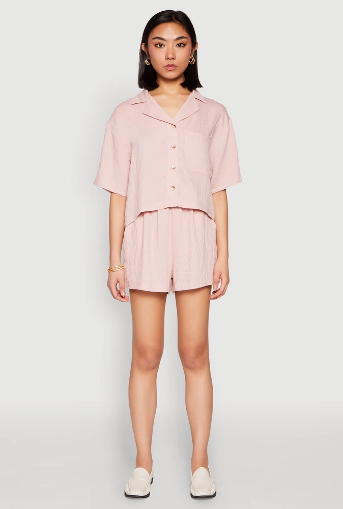 Womens Linen High Waist Pocket Shorts, Pink, Size S