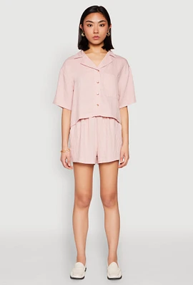Womens Linen High Waist Pocket Shorts, Pink, Size S
