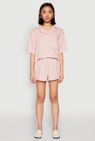 Womens Linen High Waist Pocket Shorts, Pink, Size S