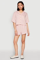 Womens Linen High Waist Pocket Shorts, Pink, Size S
