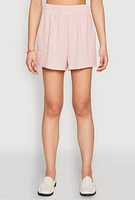Womens Linen High Waist Pocket Shorts, Pink, Size S