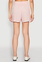 Womens Linen High Waist Pocket Shorts, Pink, Size S