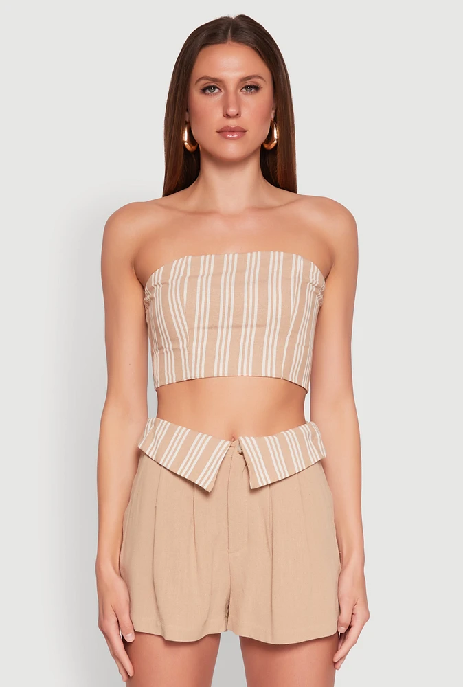 Womens Cropped Stripe Tube Top,