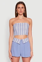 Womens Cropped Stripe Tube Top, Blue, Size L