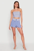 Womens Cropped Stripe Tube Top, Blue, Size M