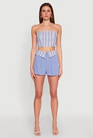 Womens Cropped Stripe Tube Top, Blue, Size M