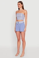 Womens Cropped Stripe Tube Top, Blue, Size M