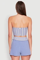 Womens Cropped Stripe Tube Top, Blue, Size M