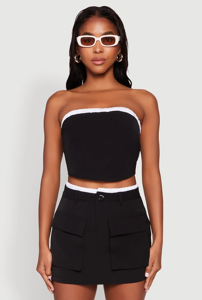 Womens Contrast Trim Tube Top, Black, Size L