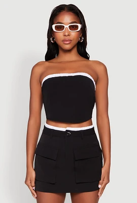 Womens Contrast Trim Tube Top, Black, Size L