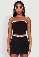 Womens Contrast Trim Tube Top, Black, Size L