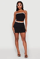 Womens Contrast Trim Tube Top, Black, Size L