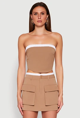 Womens Contrast Trim Tube Top, Beige, Size L