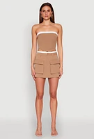 Womens Contrast Trim Tube Top, Beige, Size L