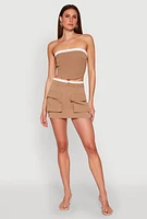 Womens Contrast Trim Tube Top, Beige, Size L
