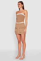 Womens Contrast Trim Tube Top, Beige, Size L