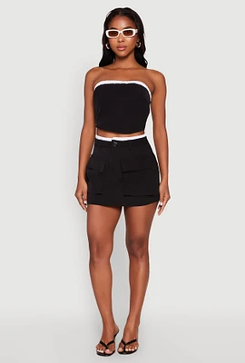 Womens Contrast Trim Cargo Pocket Mini Skirt, Black, Size M