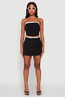 Womens Contrast Trim Cargo Pocket Mini Skirt, Black, Size M