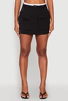 Womens Contrast Trim Cargo Pocket Mini Skirt, Black, Size M