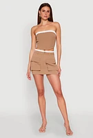 Womens Contrast Trim Cargo Pocket Mini Skirt, Brown, Size L