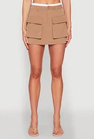 Womens Contrast Trim Cargo Pocket Mini Skirt, Brown, Size L