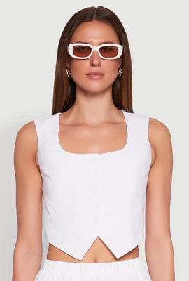 Womens Cropped Square Neck Vest, White, Size L