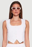 Womens Cropped Square Neck Vest, White, Size L