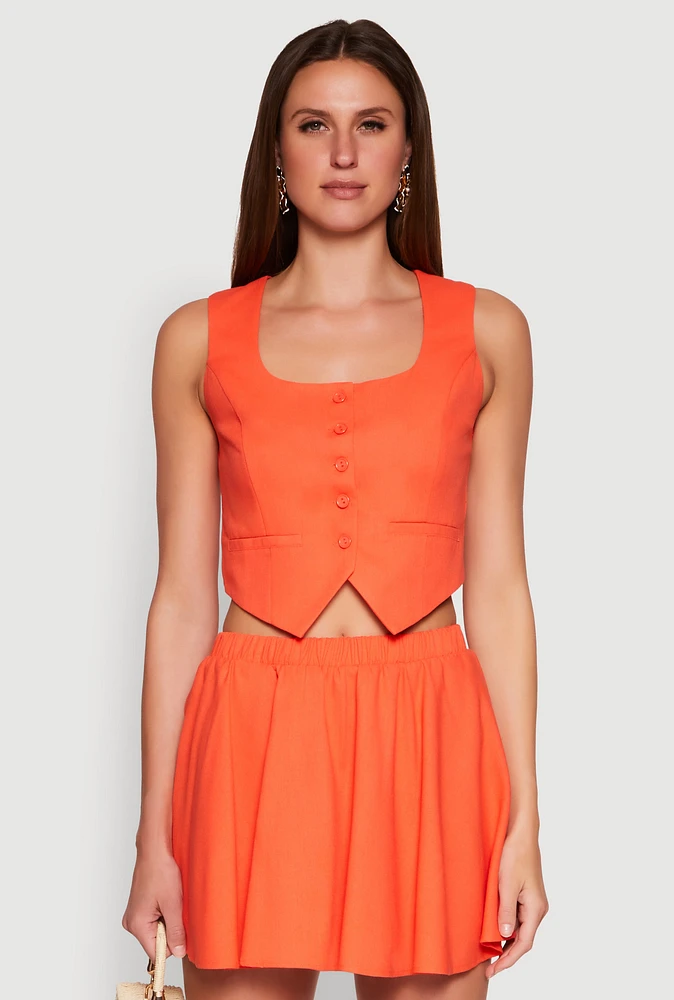 Womens Cropped Square Neck Vest, Orange, Size M