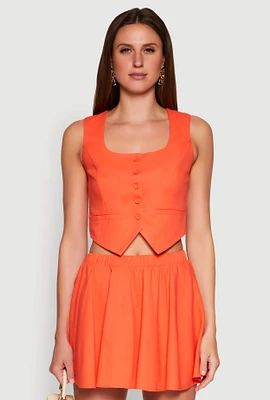 Womens Cropped Square Neck Vest, Orange, Size M