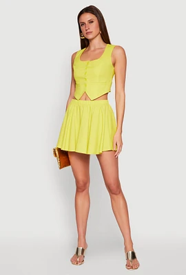 Womens Linen High Waisted Skirt, Green,
