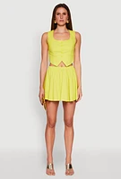 Womens Linen High Waisted Skirt, Green,