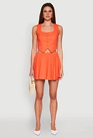 Womens Linen High Waisted Skirt, Orange, Size S