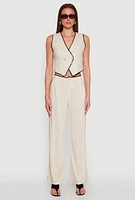 Womens Linen Contrast Trim Vest, Beige, Size S