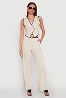 Womens Linen Contrast Trim Vest, Beige, Size M