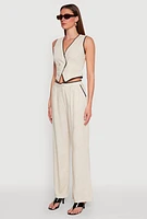 Womens Linen Contrast Trim Vest, Beige, Size S
