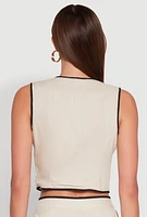 Womens Linen Contrast Trim Vest, Beige, Size S