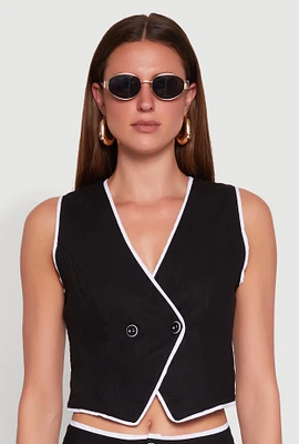Womens Linen Contrast Trim Vest, Black, Size S