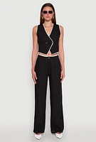 Womens Linen Contrast Trim Vest, Black, Size S