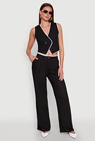 Womens Linen Contrast Trim Vest, Black, Size S