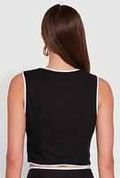 Womens Linen Contrast Trim Vest, Black, Size S